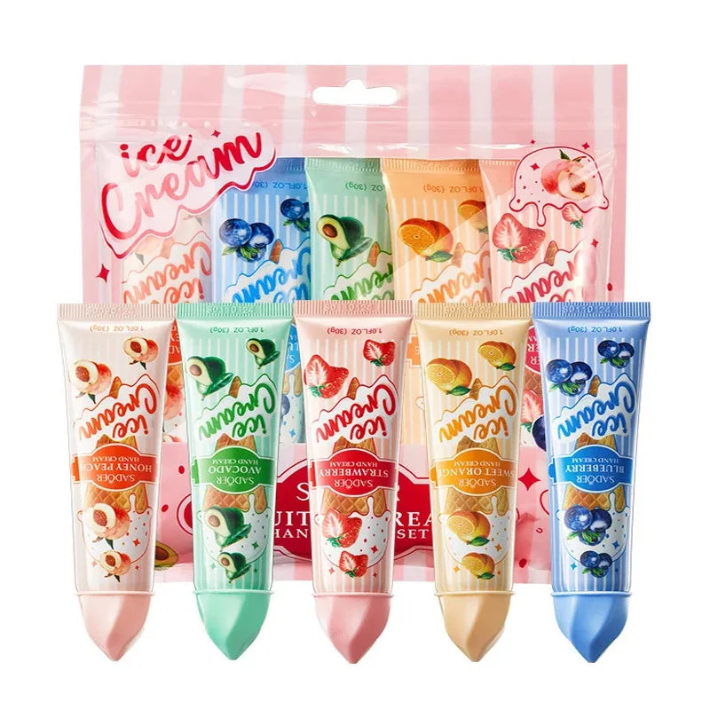 Fruit Ice Cream Hand Cream Set - Moisturizing & Nourishing (5-Pack)