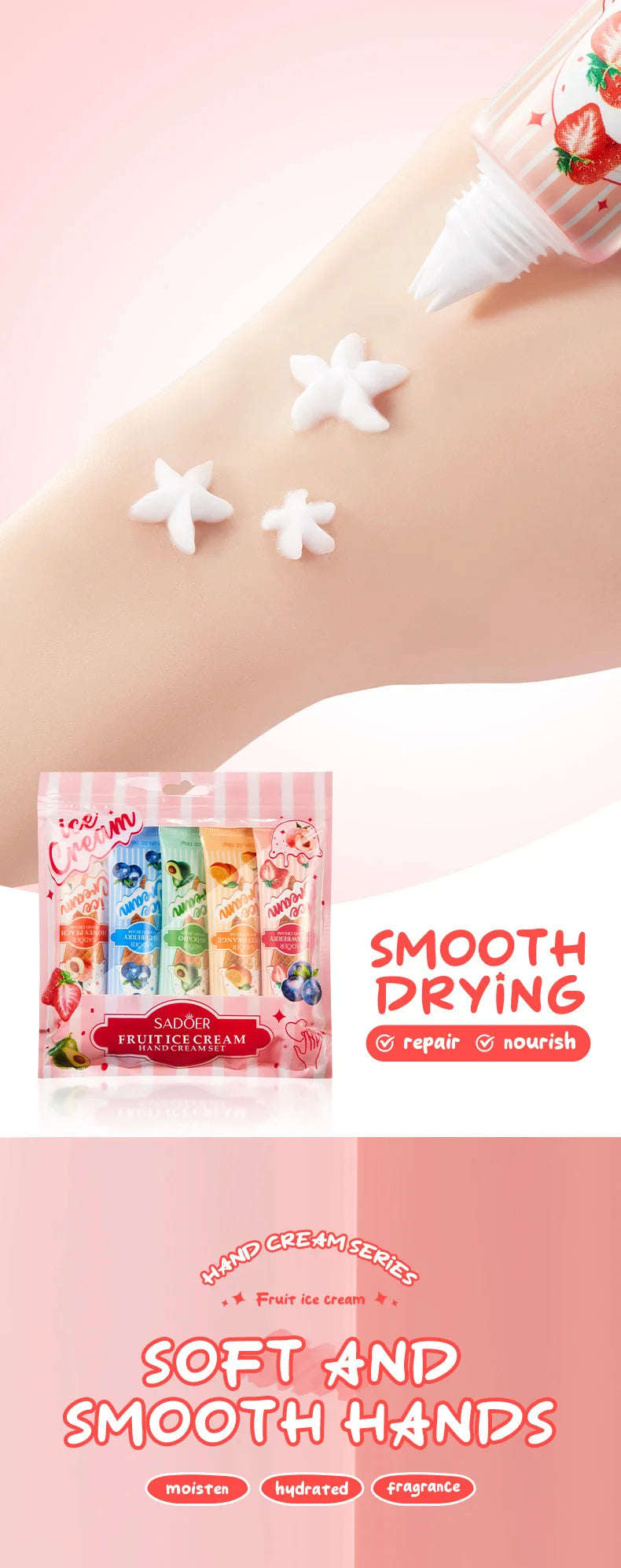 Fruit Ice Cream Hand Cream Set - Moisturizing & Nourishing (5-Pack)