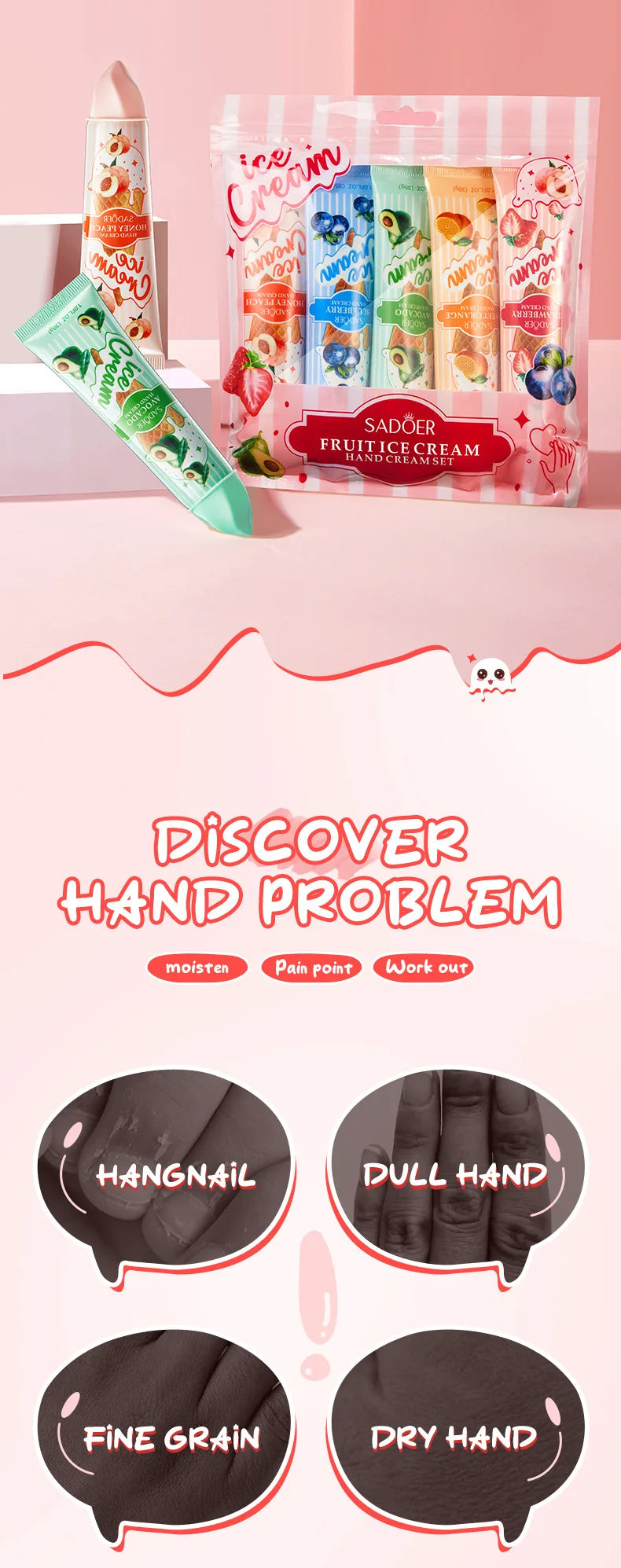 Fruit Ice Cream Hand Cream Set - Moisturizing & Nourishing (5-Pack)