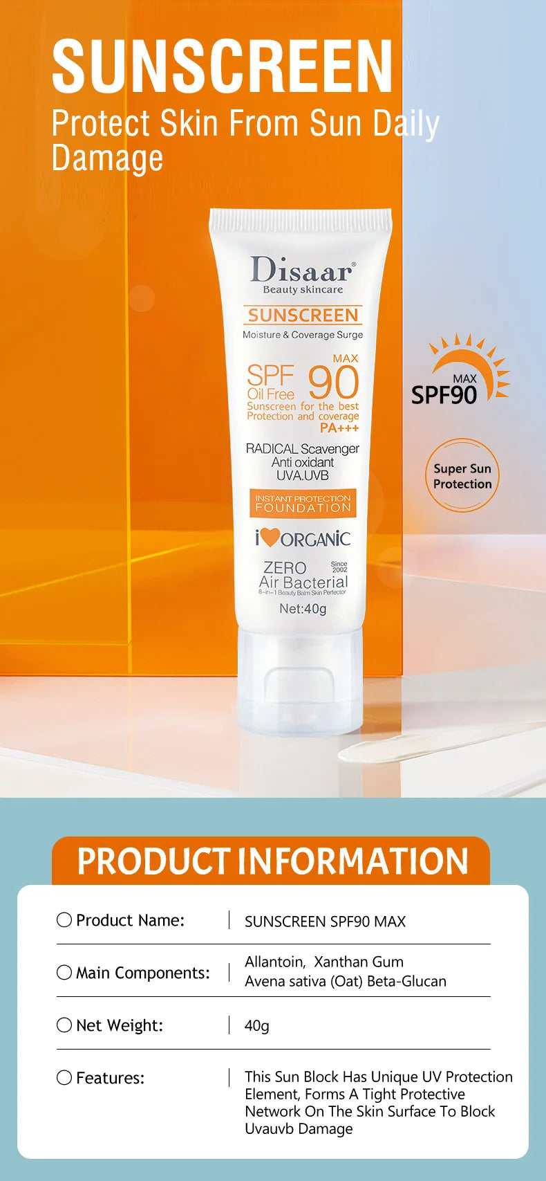 SPF 90+ Waterproof Sunscreen - Face & Body UV Protection