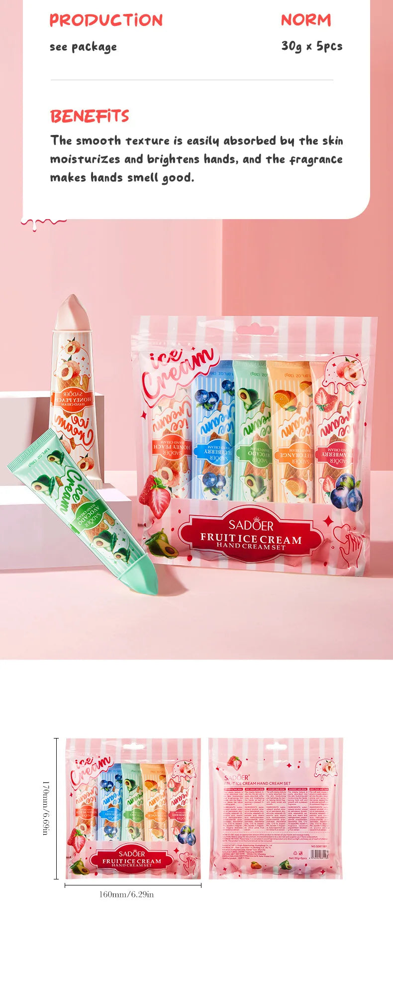 Fruit Ice Cream Hand Cream Set - Moisturizing & Nourishing (5-Pack)