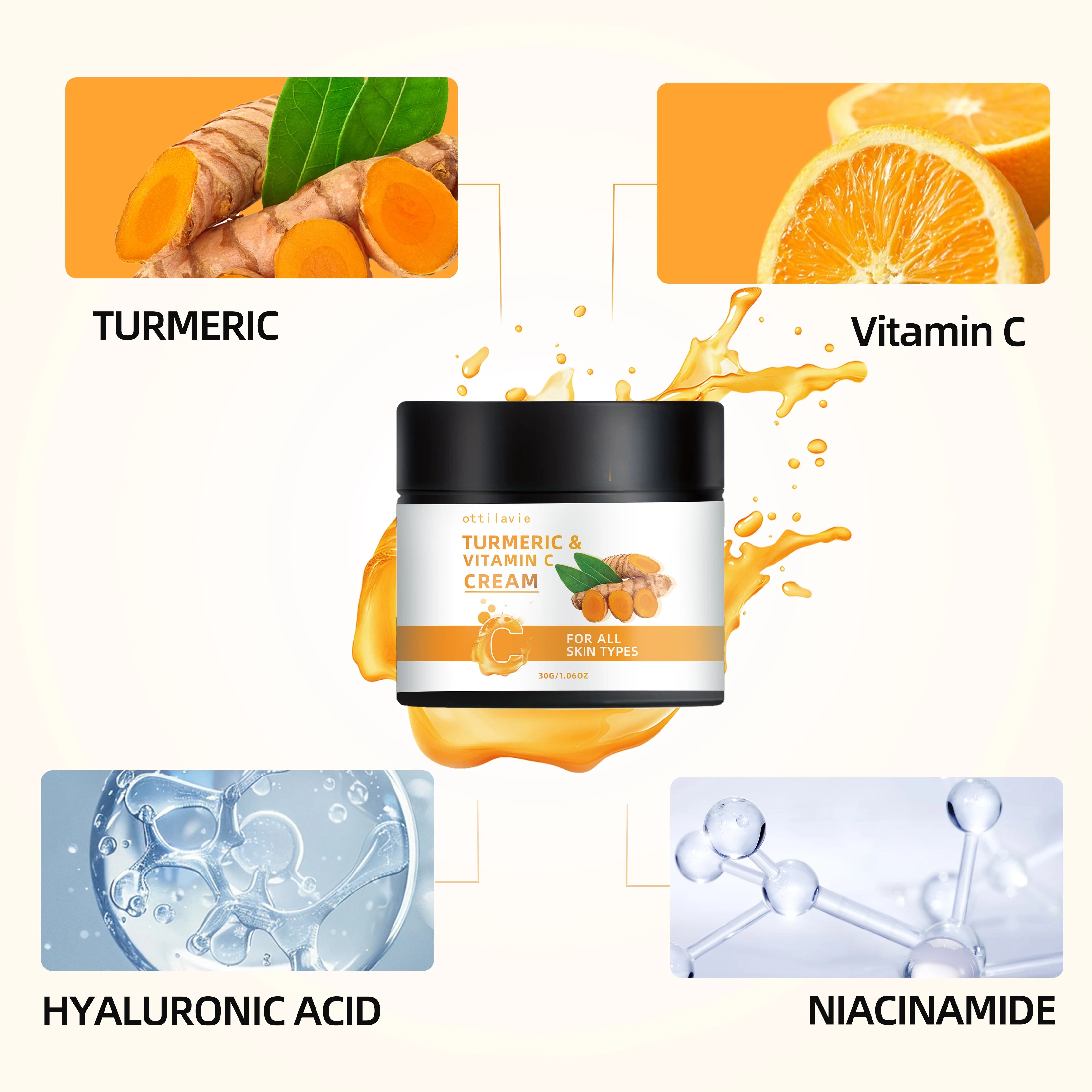 Turmeric & Vitamin C Cream - Lightweight Brightening Face & Neck Treatment