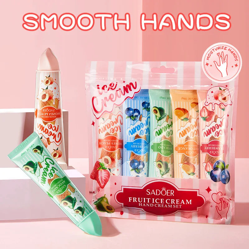 Fruit Ice Cream Hand Cream Set - Moisturizing & Nourishing (5-Pack)